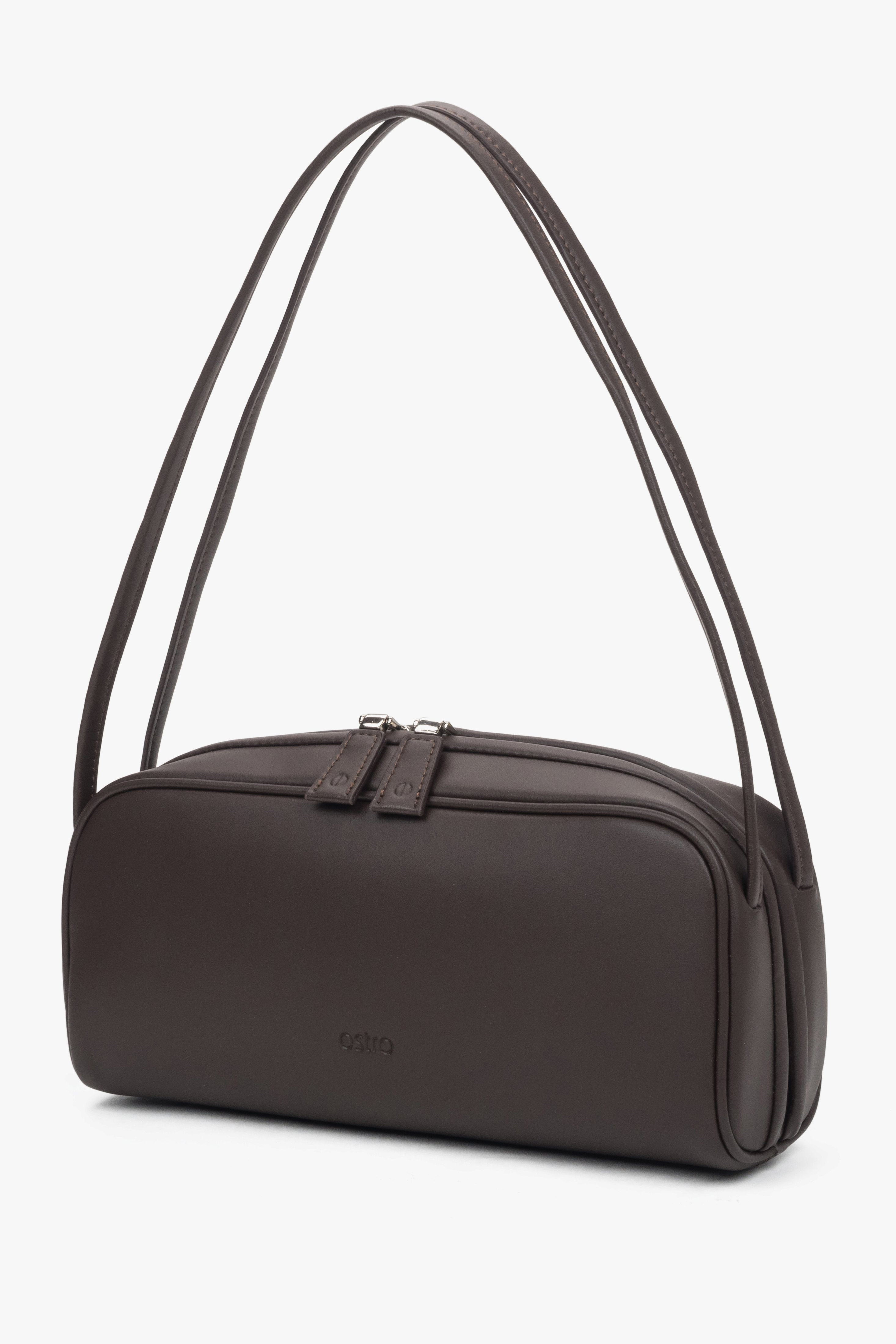 Elegant dark brown women’s shoulder bag made of genuine leather.