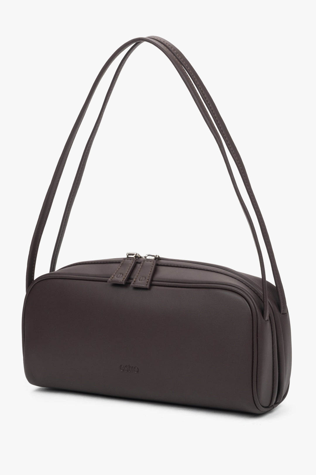 Elegant dark brown women’s shoulder bag made of genuine leather.