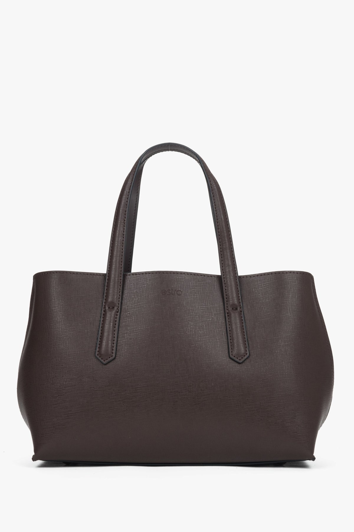 Women's Elegant Dark Brown Tote Bag made of Genuine Leather Estro ER00118995.