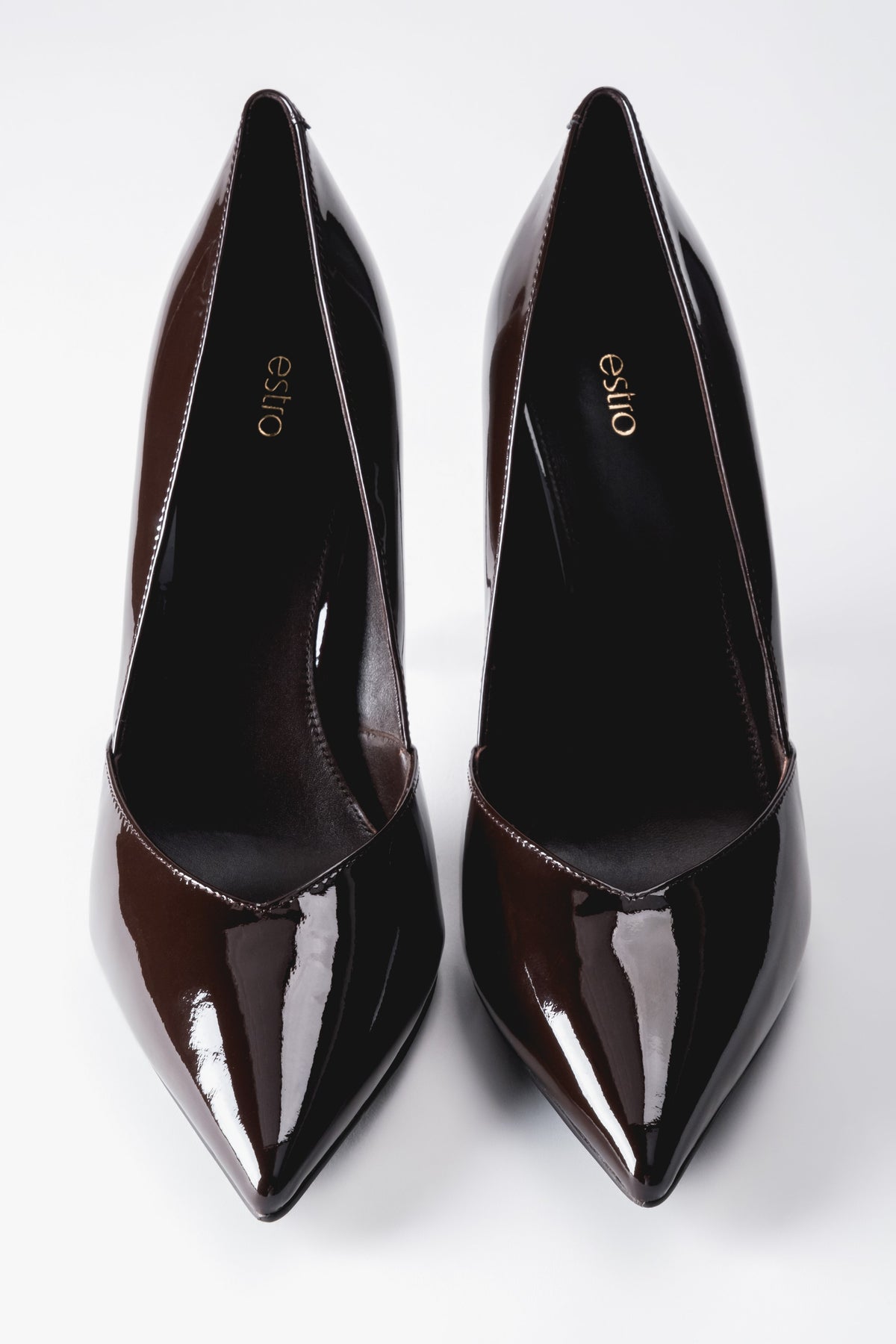Women's Elegant Dark Brown Patent Leather Pointed Stiletto Pumps Estro ER00120672.