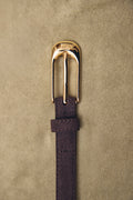 Women's Elegant Dark Brown Velour Belt with Gold-Tone Hardware Estro ER00118298.