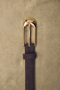 Women's Elegant Dark Brown Velour Belt with Gold-Tone Hardware Estro ER00118298.