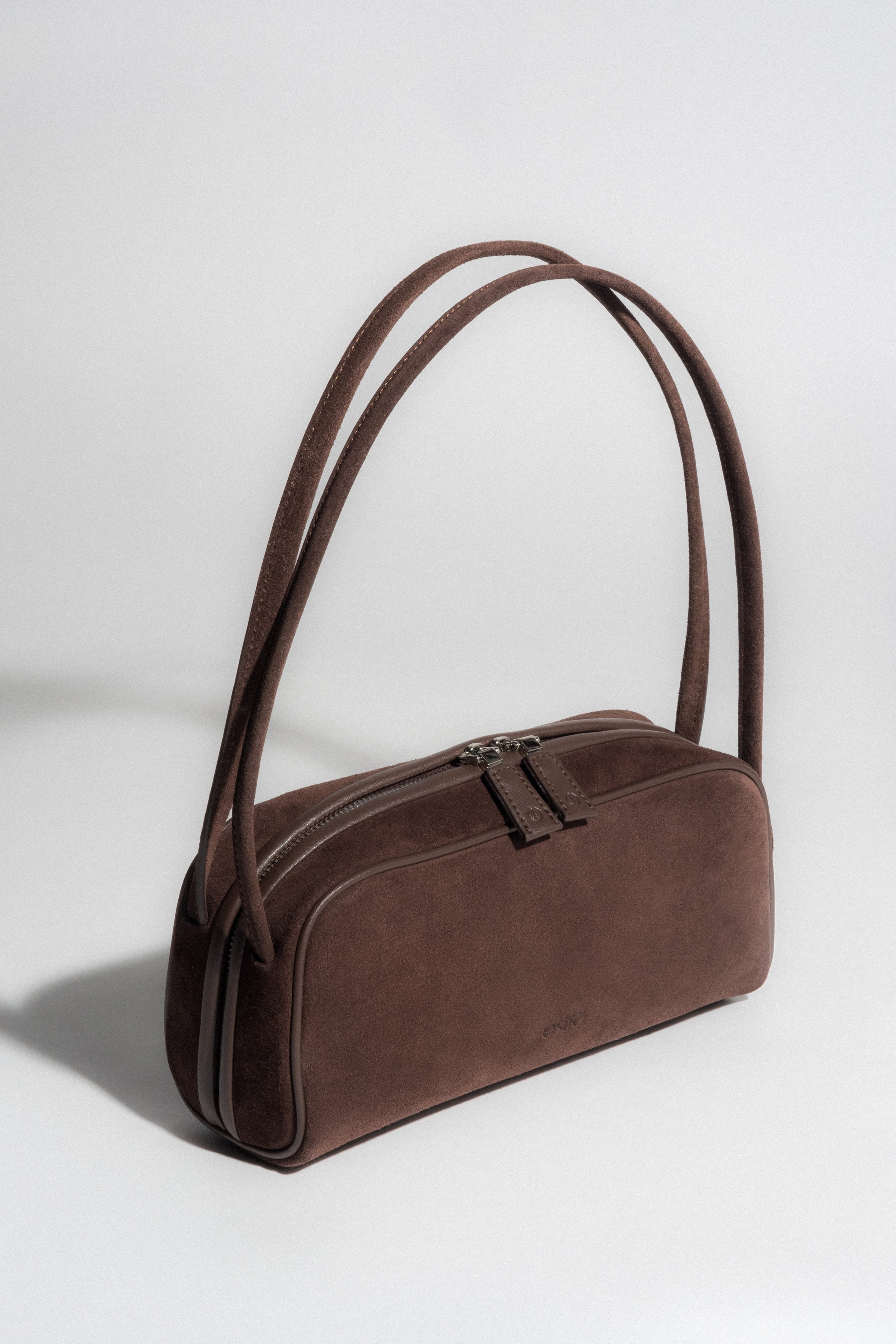 Women’s Elegant Dark Brown Shoulder Bag made of Genuine Velour Estro ER00118350.