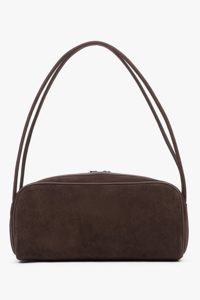 Elegant dark brown women’s shoulder bag made of genuine velour.
