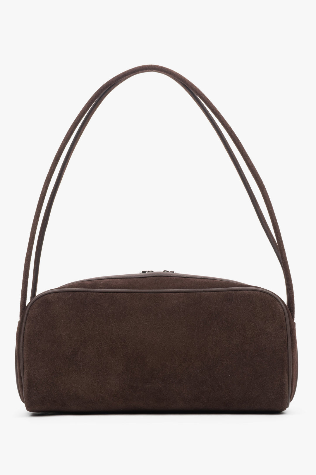 Elegant dark brown women’s shoulder bag made of genuine velour.