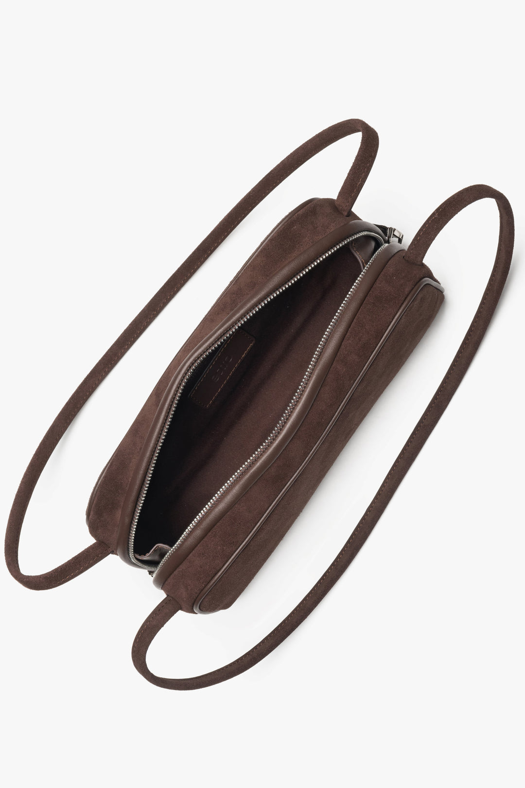 Elegant women’s shoulder bag, dark brown, made of genuine velour, Estro.