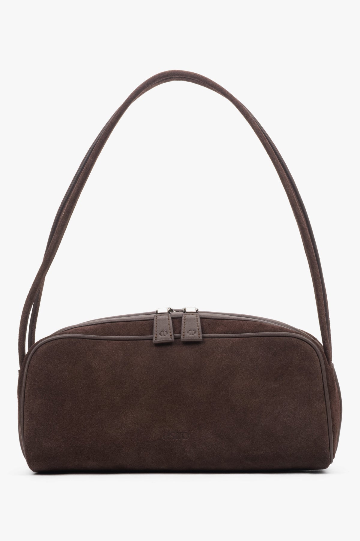 Made of genuine velour — an elegant dark brown women’s shoulder bag by Estro.