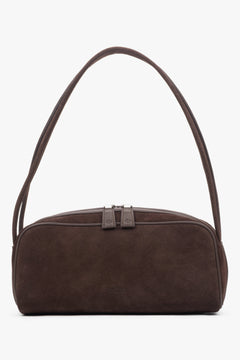 Made of genuine velour — an elegant dark brown women’s shoulder bag by Estro.