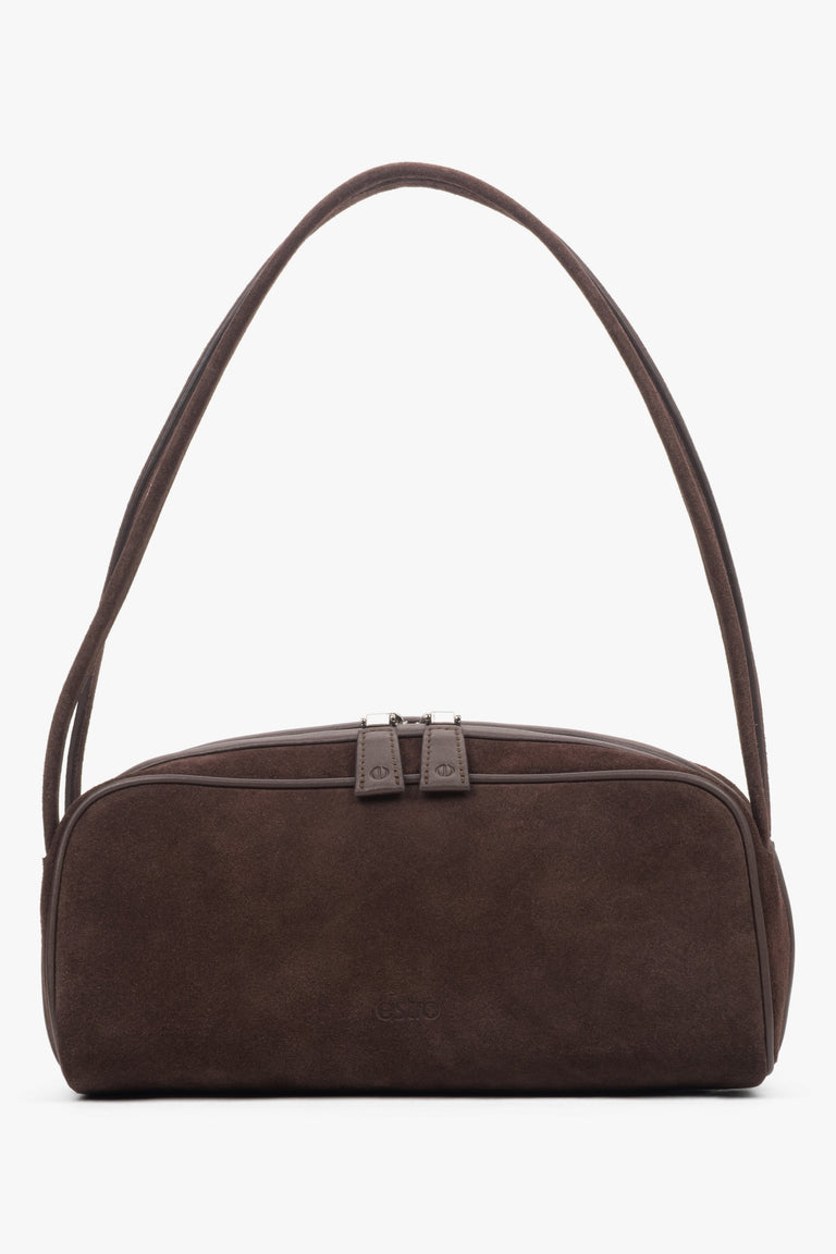 Made of genuine velour — an elegant dark brown women’s shoulder bag by Estro.