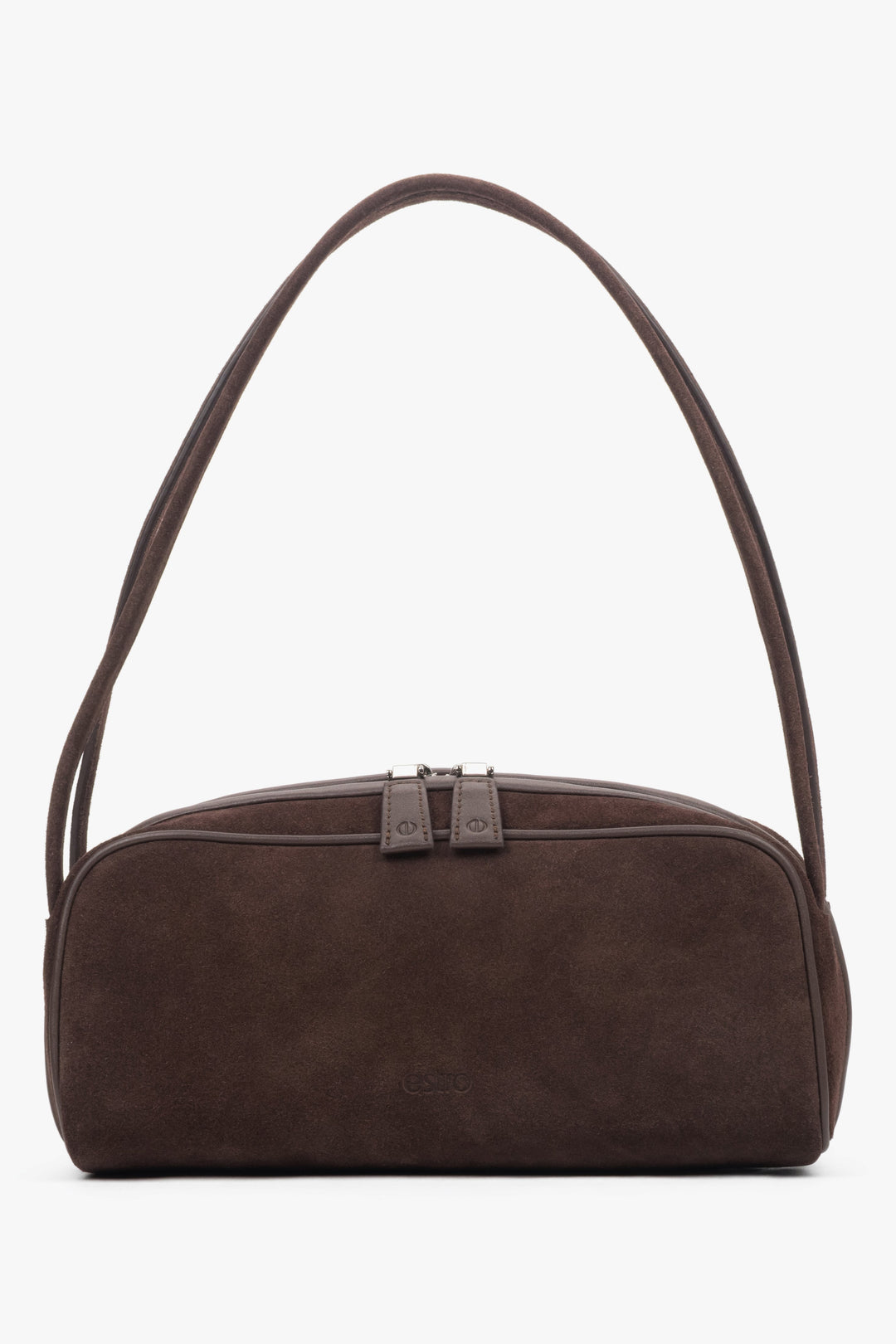 Made of genuine velour — an elegant dark brown women’s shoulder bag by Estro.
