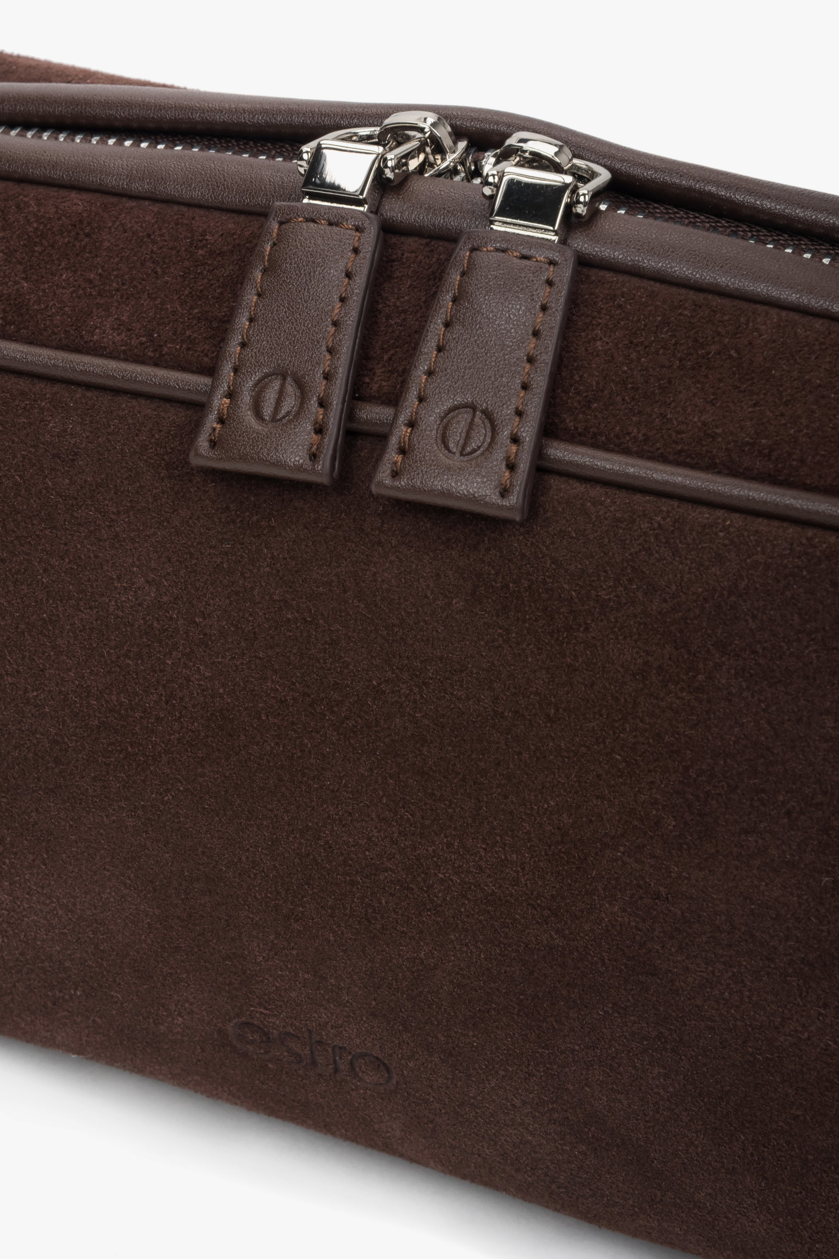 Dark brown elegant women’s shoulder bag made of genuine velour, Estro.