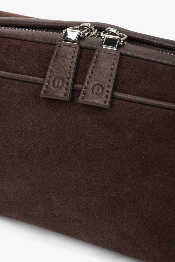Dark brown elegant women’s shoulder bag made of genuine velour, Estro.