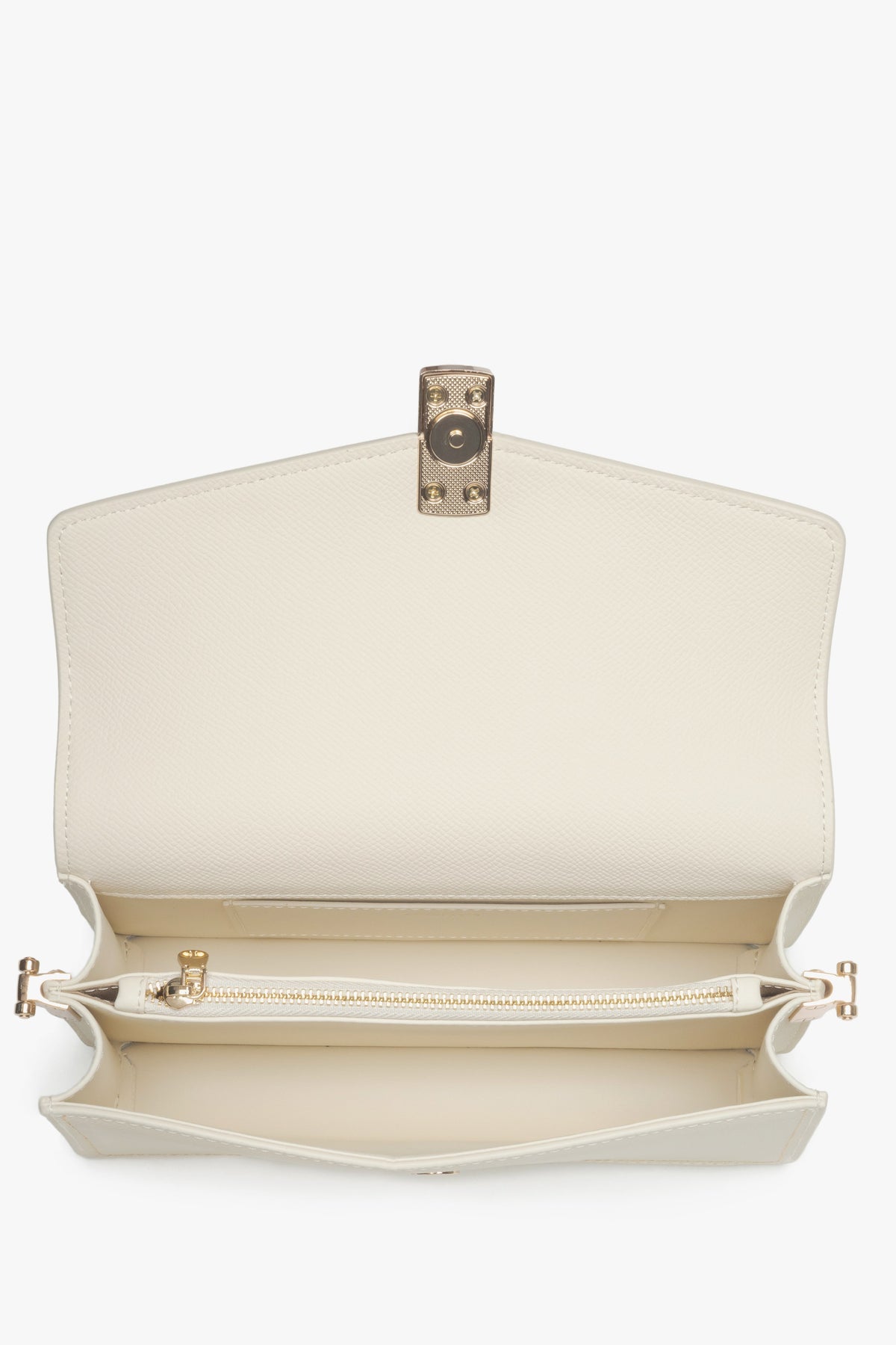Estro women's light beige leather handbag with a sleek minimalist silhouette.