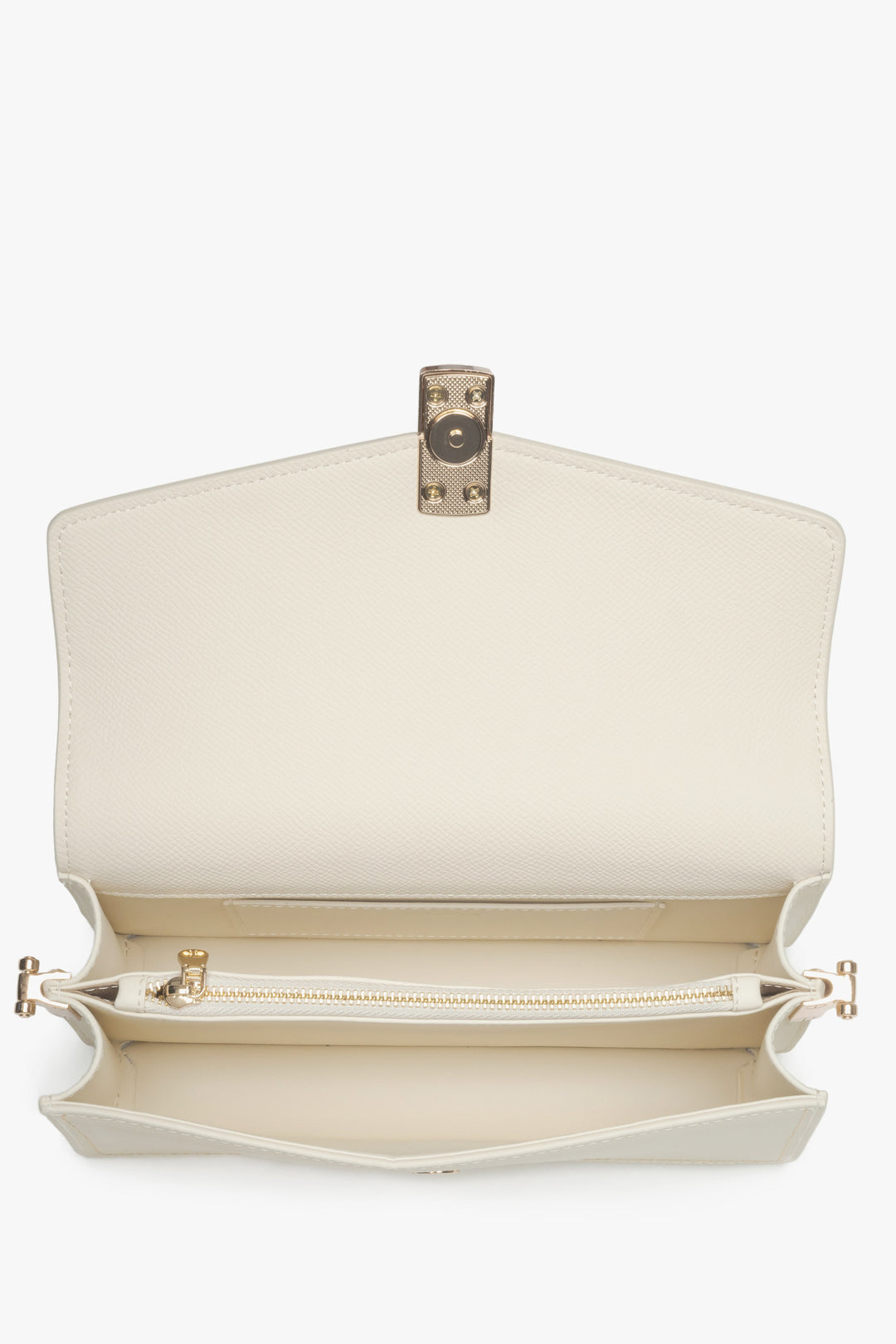 Estro women's light beige leather handbag with a sleek minimalist silhouette.