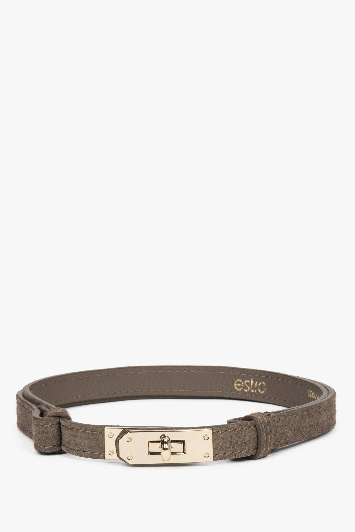 Women's Elegant Taupe Belt made of Premium Italian Genuine Velour Estro ER00118657.