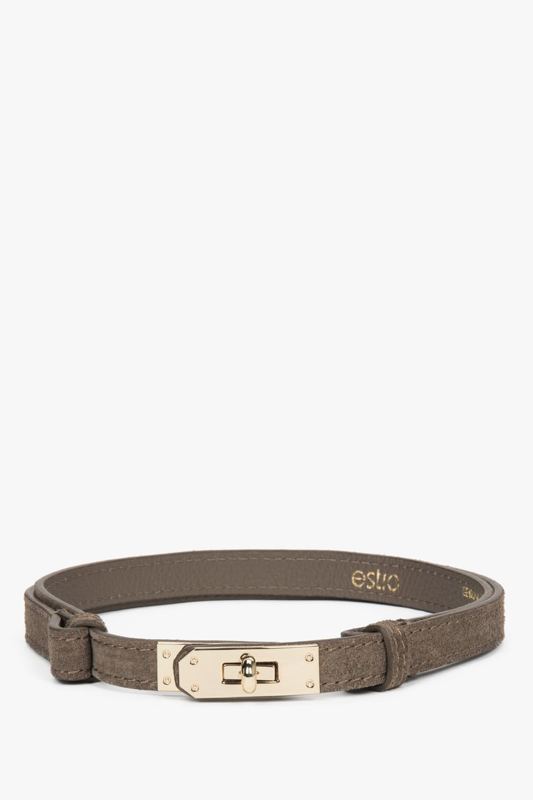 Women's Elegant Taupe Belt made of Premium Italian Genuine Velour Estro ER00118657.