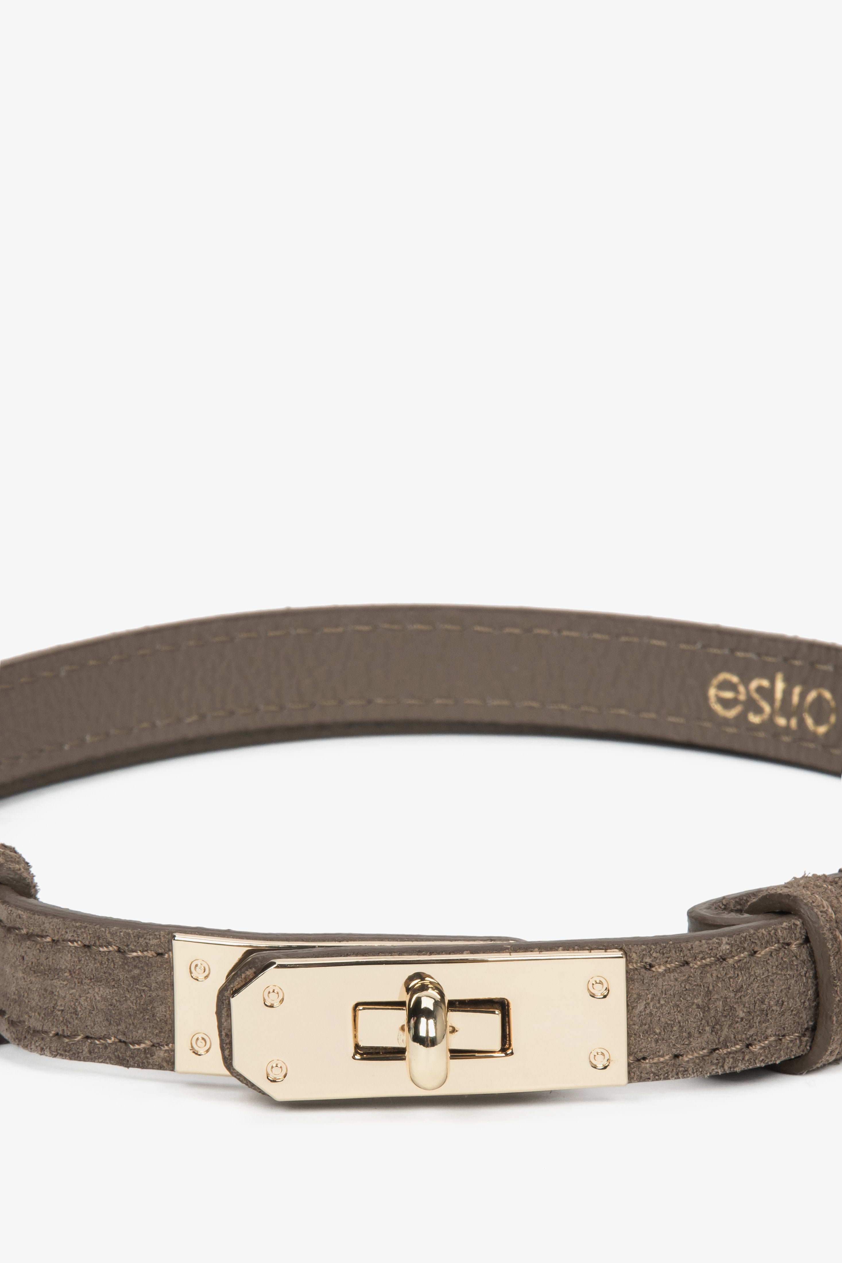 Elegant Estro women's belt, dark gray, taupe, made of Italian Premium natural velvet.