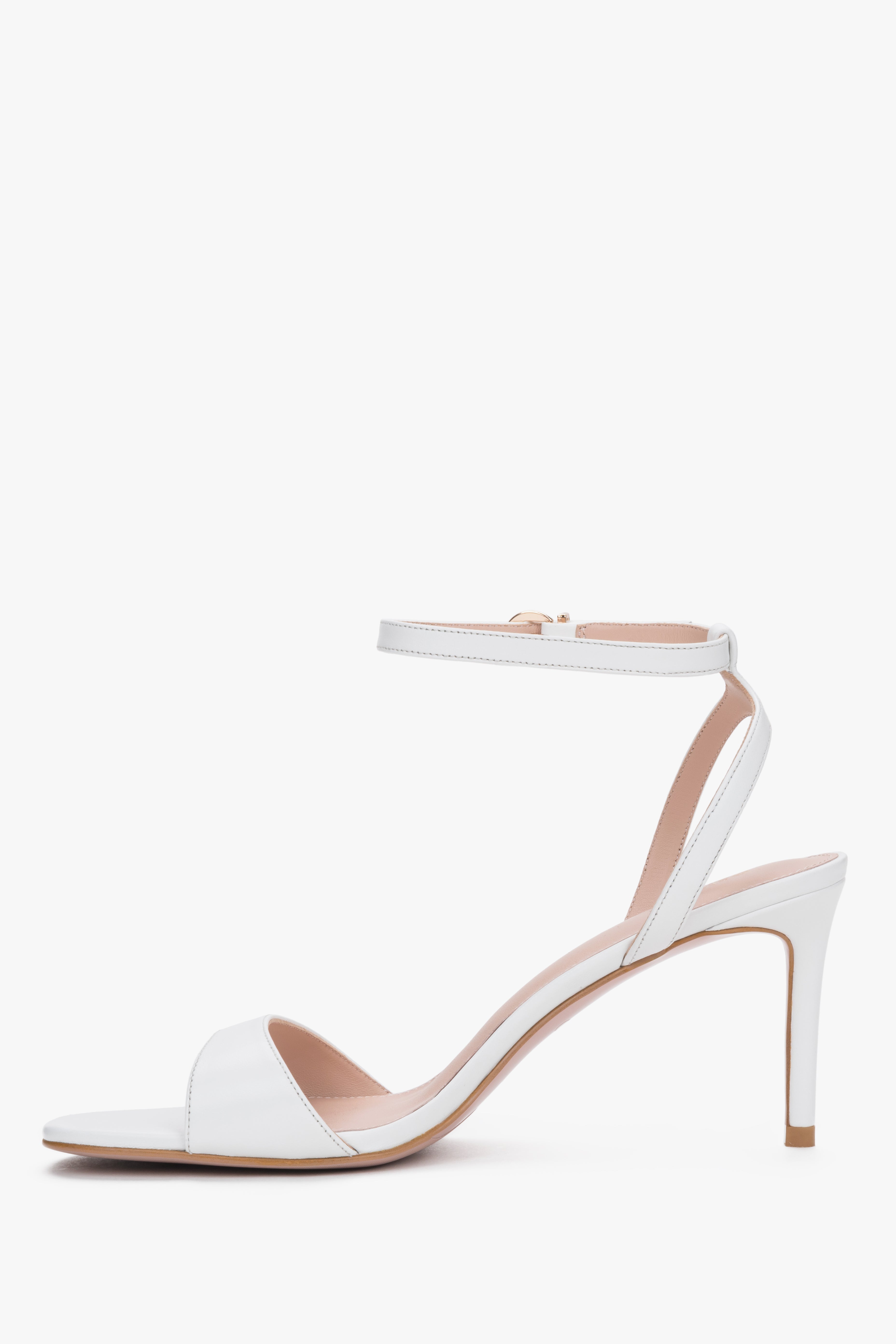 Genuine leather white stiletto sandals, minimalist design, Estro.