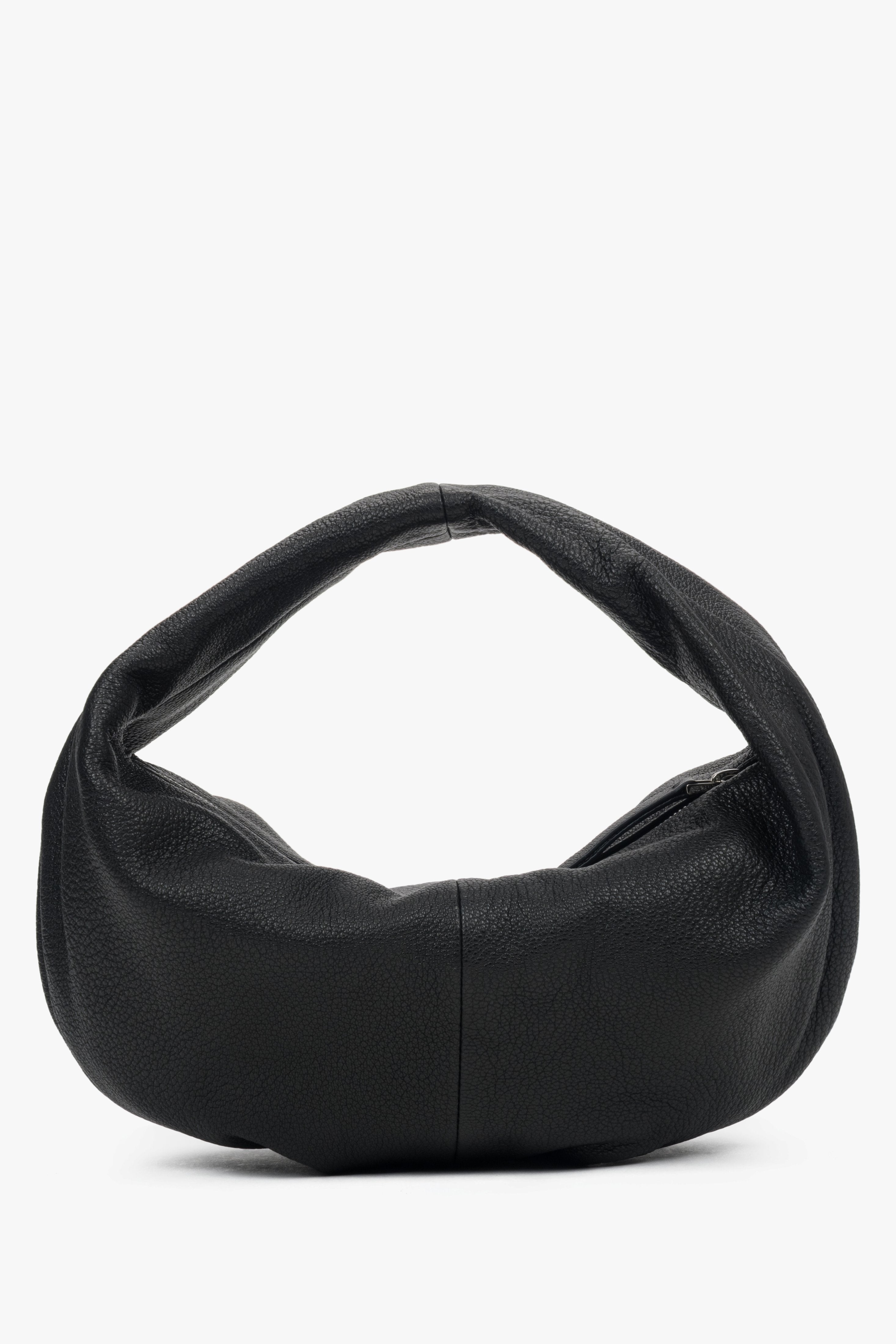 Women's flexible black half-moon bag made of genuine leather.
