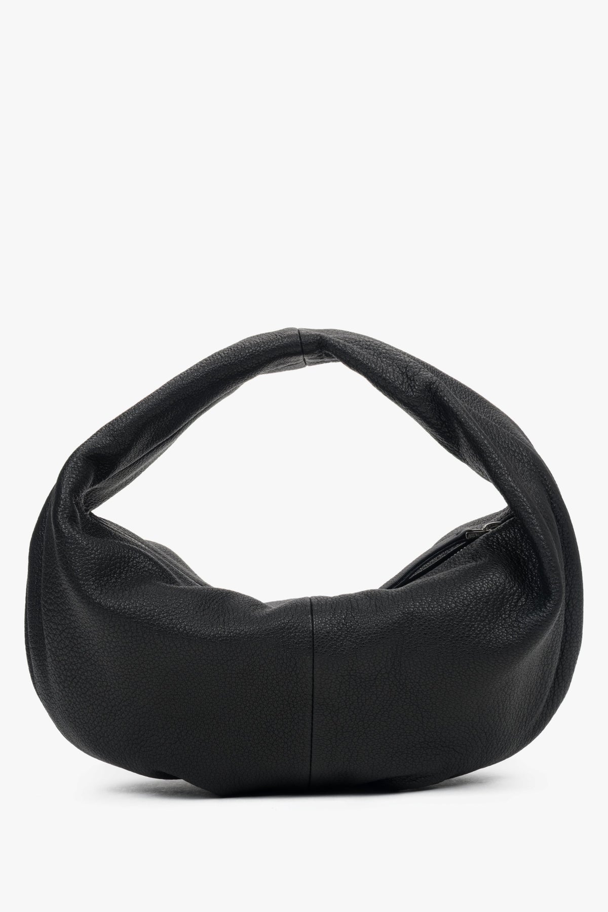 Women's flexible black half-moon bag made of genuine leather.