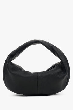 Women's flexible black half-moon bag made of genuine leather.