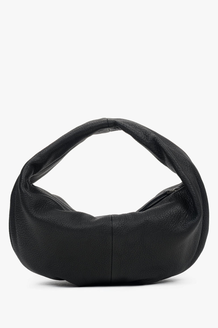 Women's flexible black half-moon bag made of genuine leather.