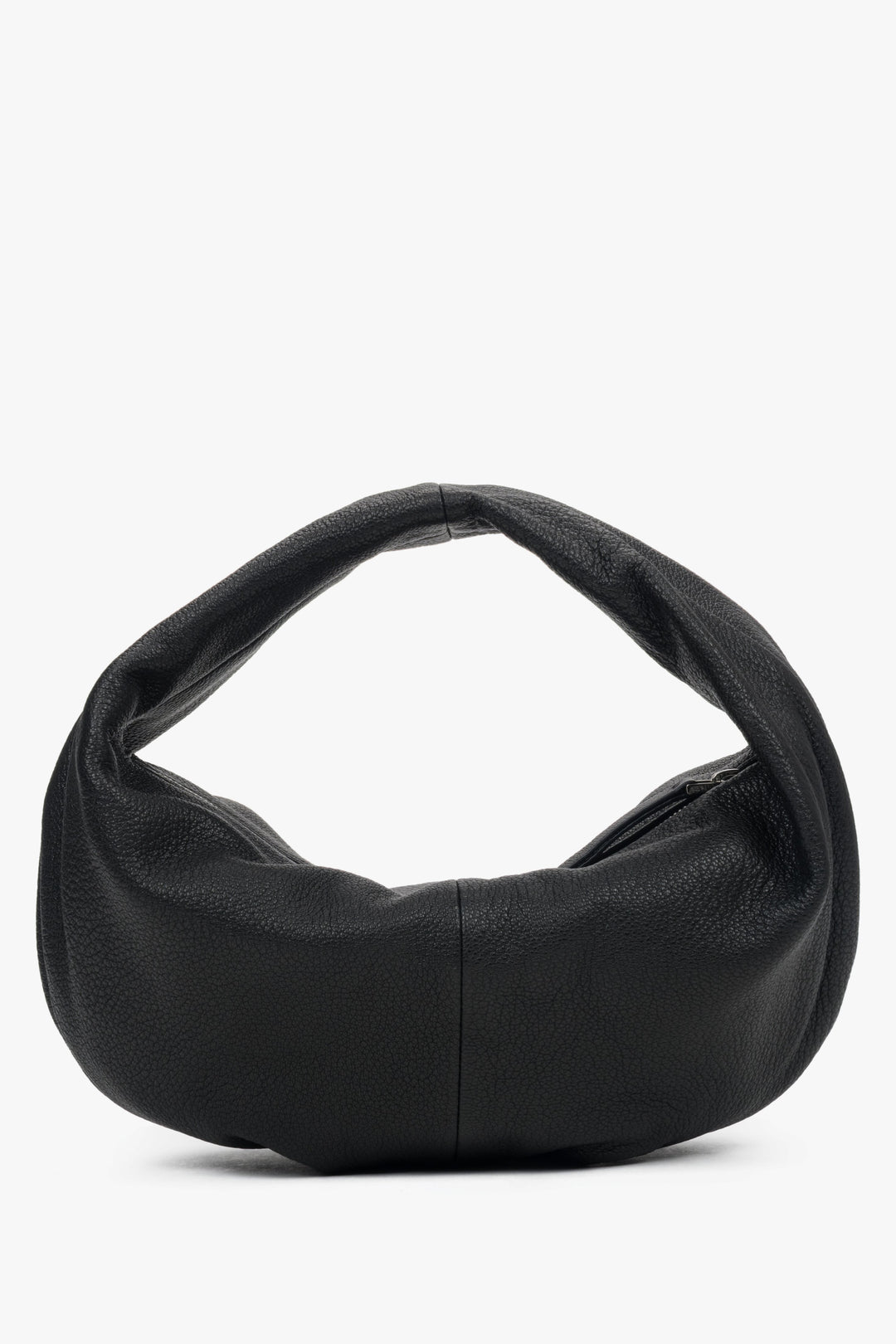 Women's flexible black half-moon bag made of genuine leather.
