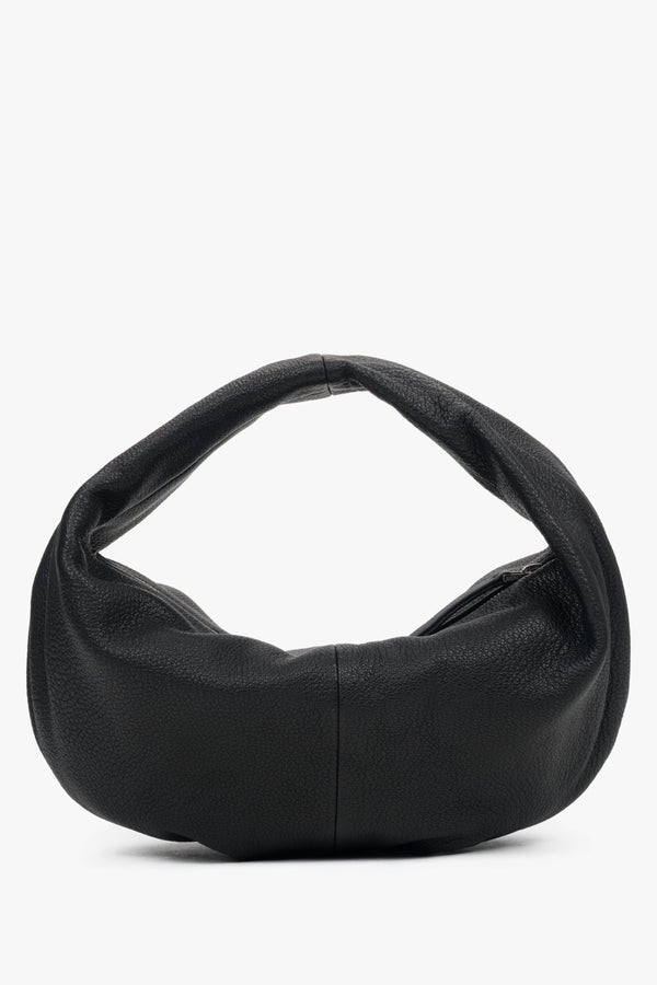 Women's flexible black half-moon bag made of genuine leather.