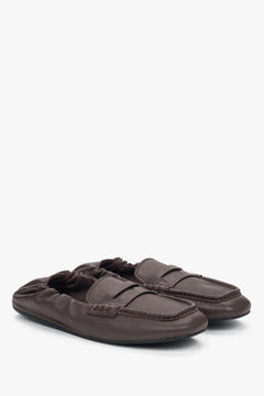 Flexible, dark brown women’s loafers with a soft heel.