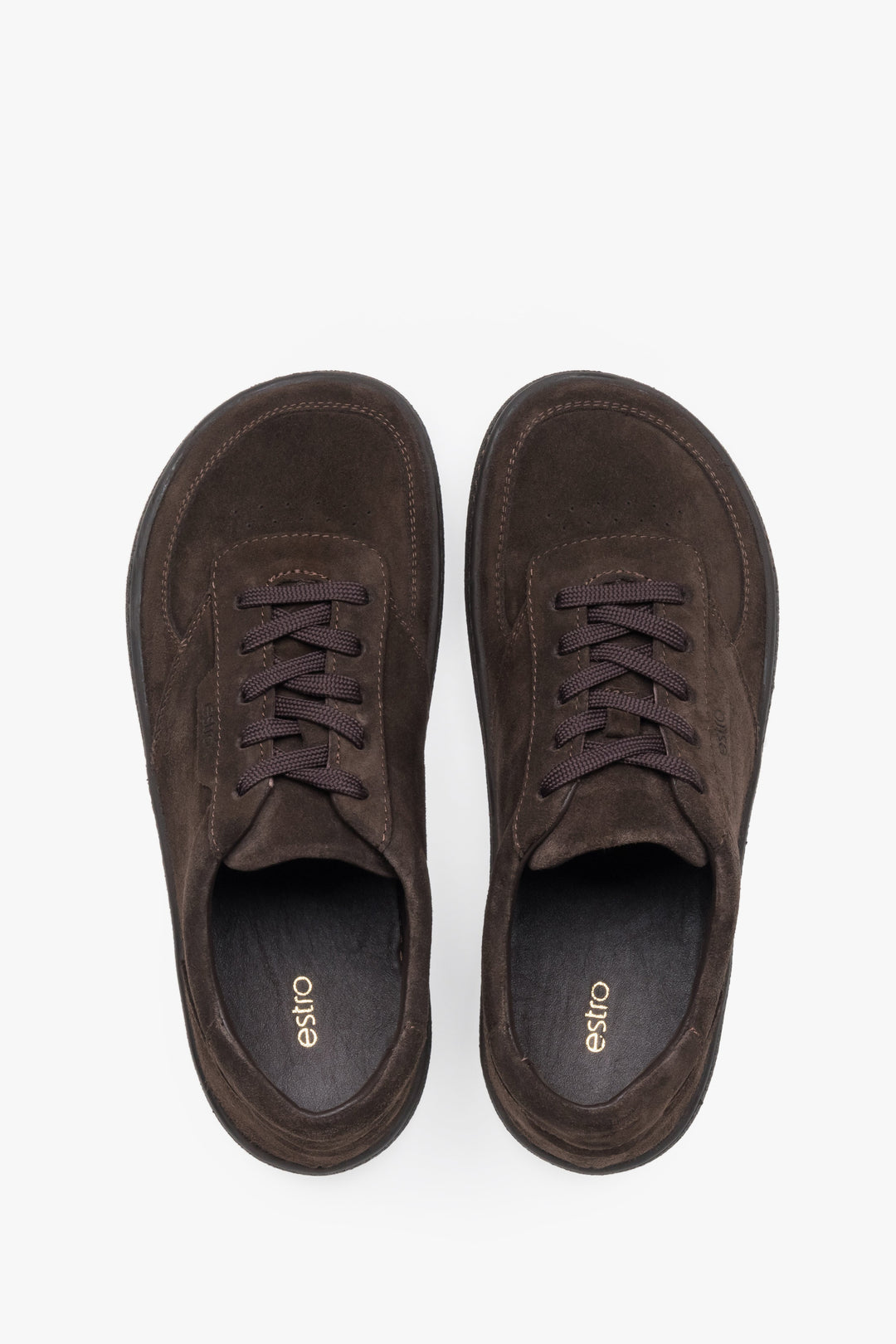 Women’s barefoot sneakers in dark brown velour by Estro.