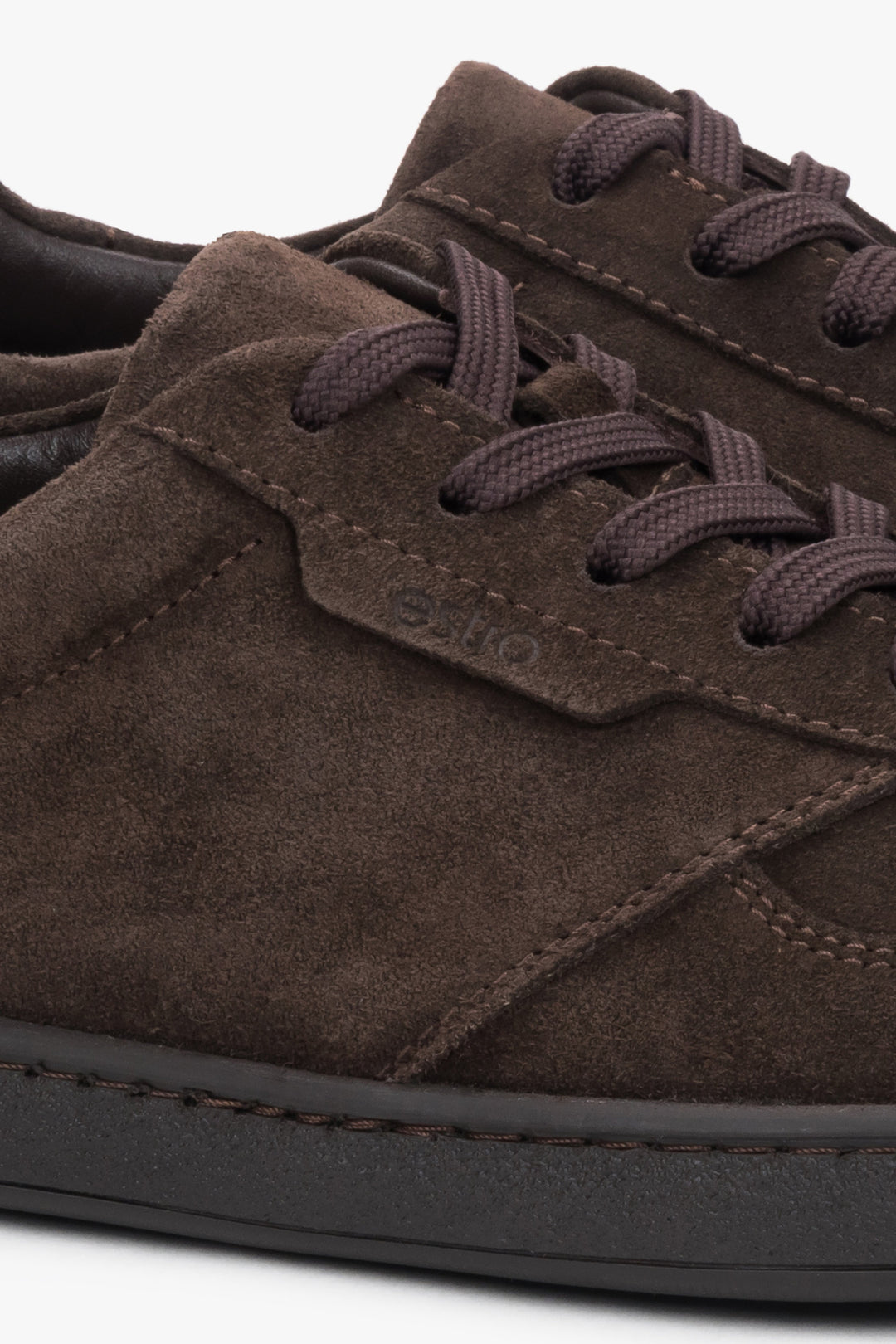 Dark brown women’s barefoot sneakers made of soft natural velour Estro.