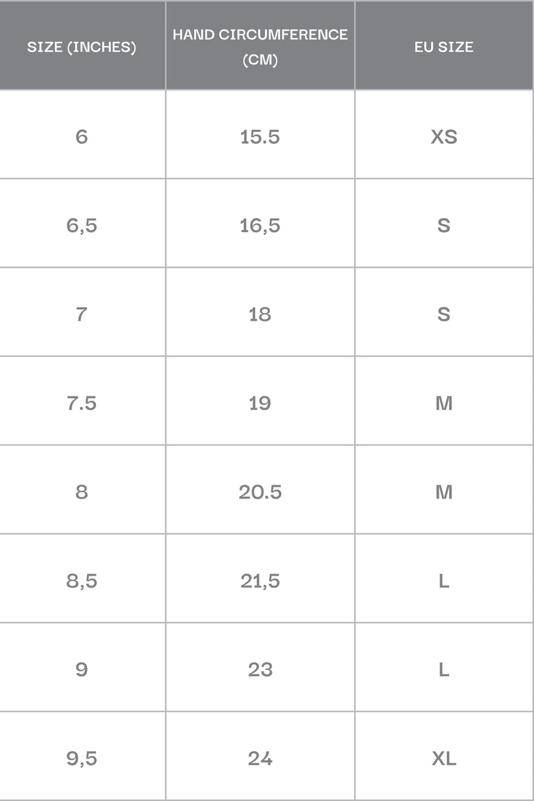 Women's gloves - a size chart.