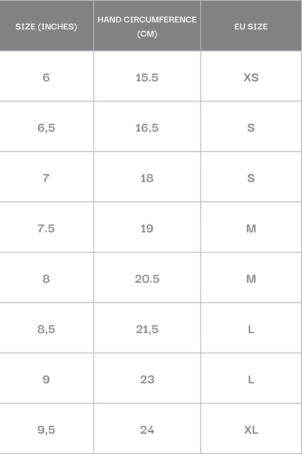 Women's gloves - a size chart.