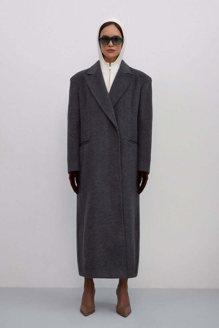 Women’s Grey Ankle-Length Coat with Natural Wool and Viscose Estro ER00117897.