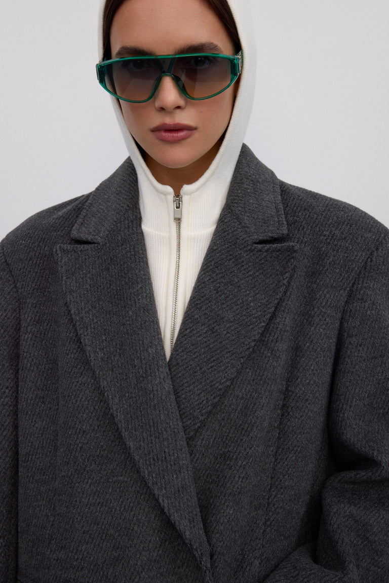 Women’s grey ankle-length coat made of natural wool and viscose Estro ER00117897.