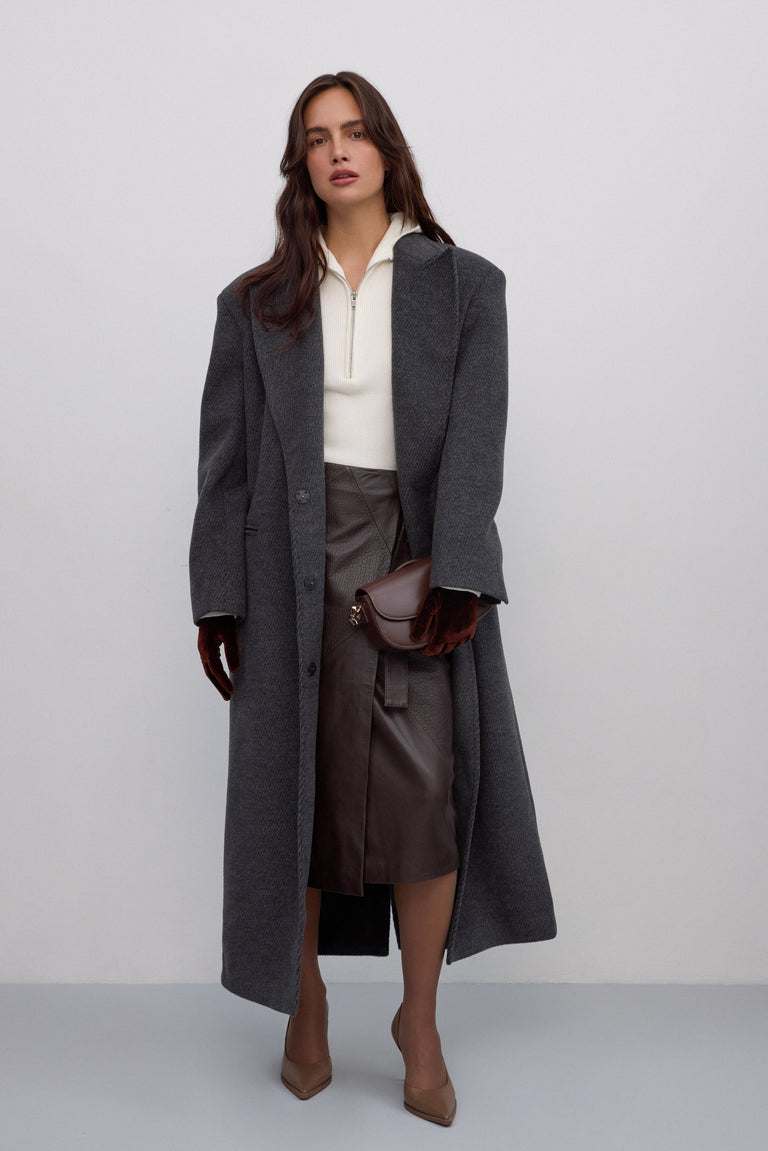 Grey ankle-length women’s coat made of natural wool and viscose Estro ER00117897.