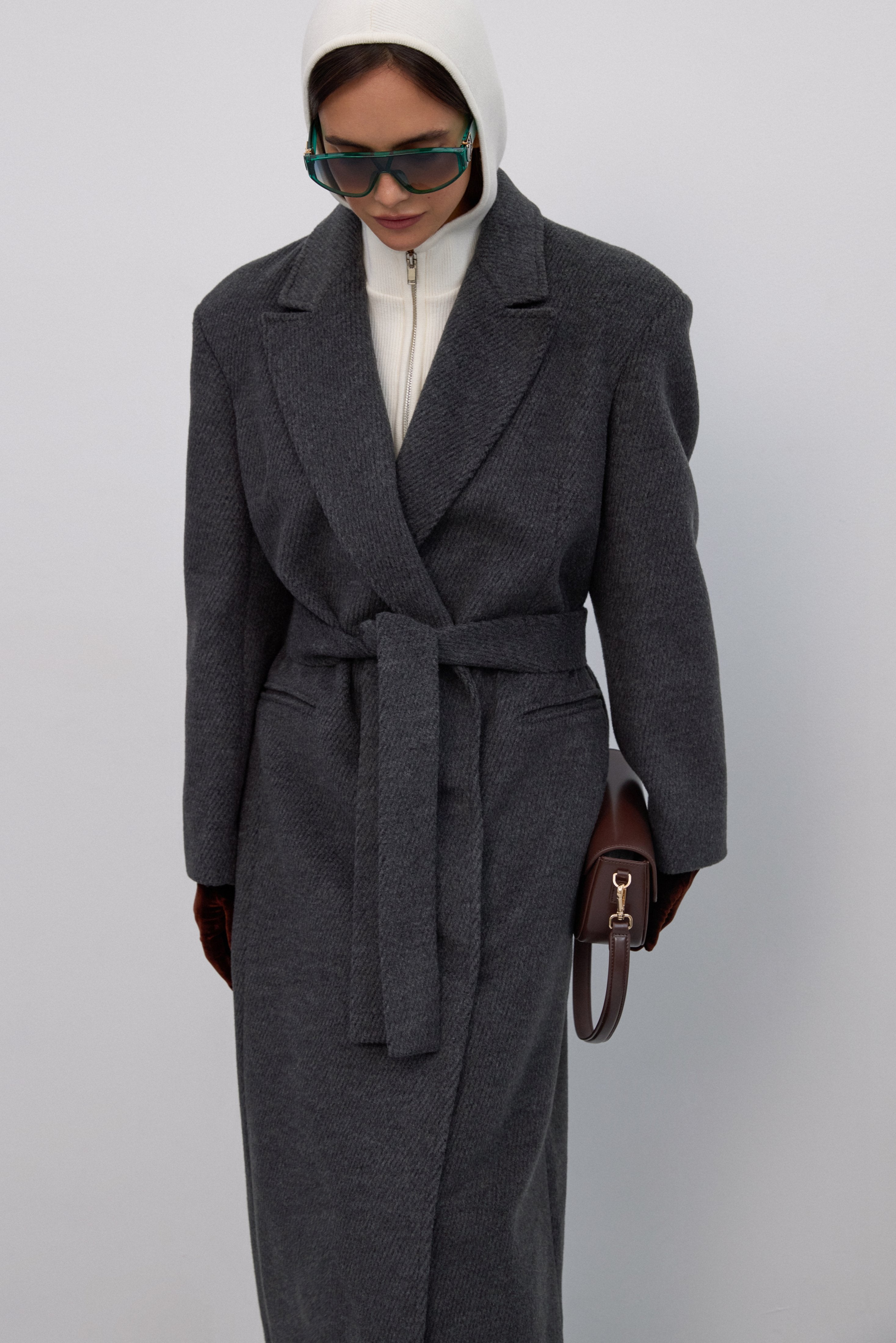 Grey wool-blend ankle-length women’s coat Estro.