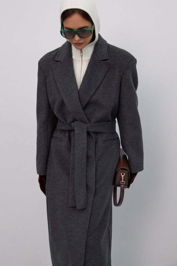 Grey wool-blend ankle-length women’s coat Estro.