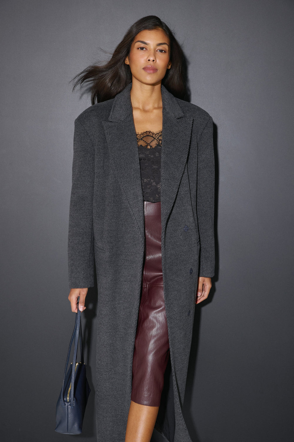 Women’s Grey Ankle-Length Coat with Natural Wool and Viscose Estro ER00117897.