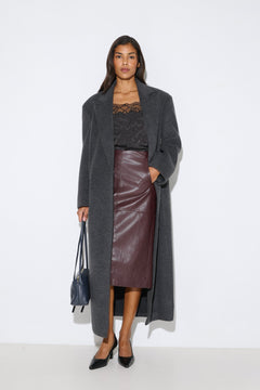 Grey women’s ankle-length coat made of natural wool and viscose.
