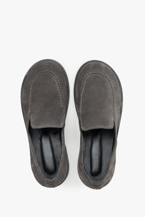 Top view showcasing the soft velour texture and refined grey shade.