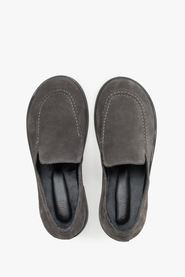 Top view showcasing the soft velour texture and refined grey shade.