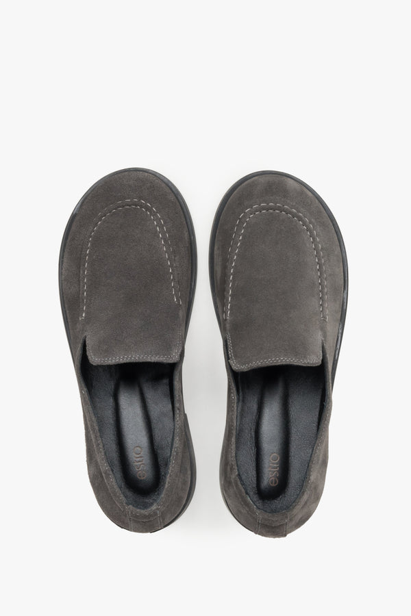 Top view showcasing the soft velour texture and refined grey shade.