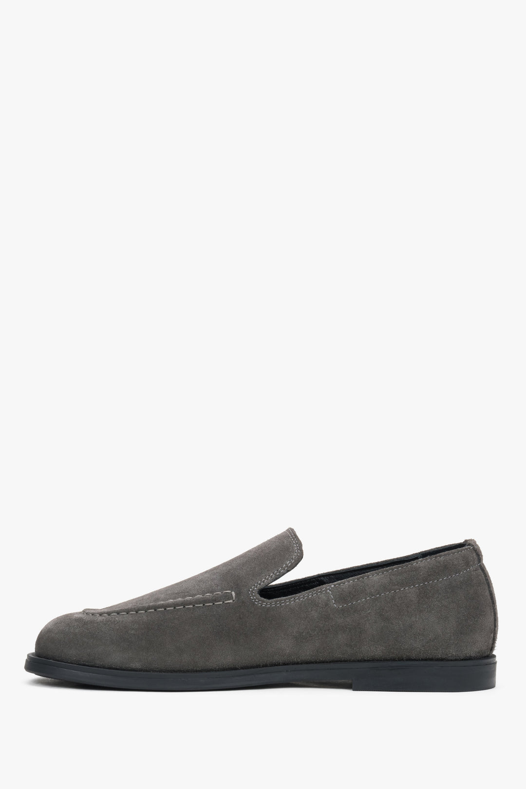 Close-up detail of the premium grey Italian velour and meticulous craftsmanship.