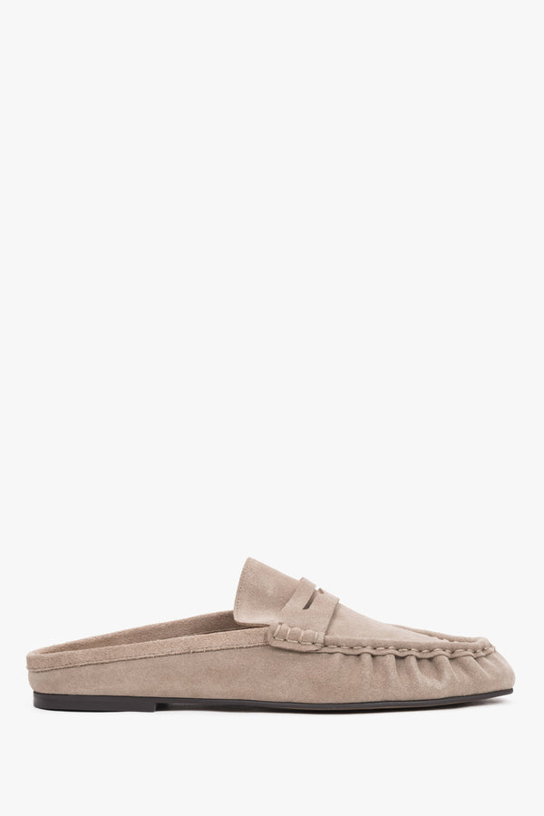 Women’s Grey-Beige Velour Mule Loafers with Closed Toe Estro ER00119868.