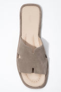 Women’s Grey-Beige Velour Slides with Flat Sole and Square Toe Estro ER00119554.