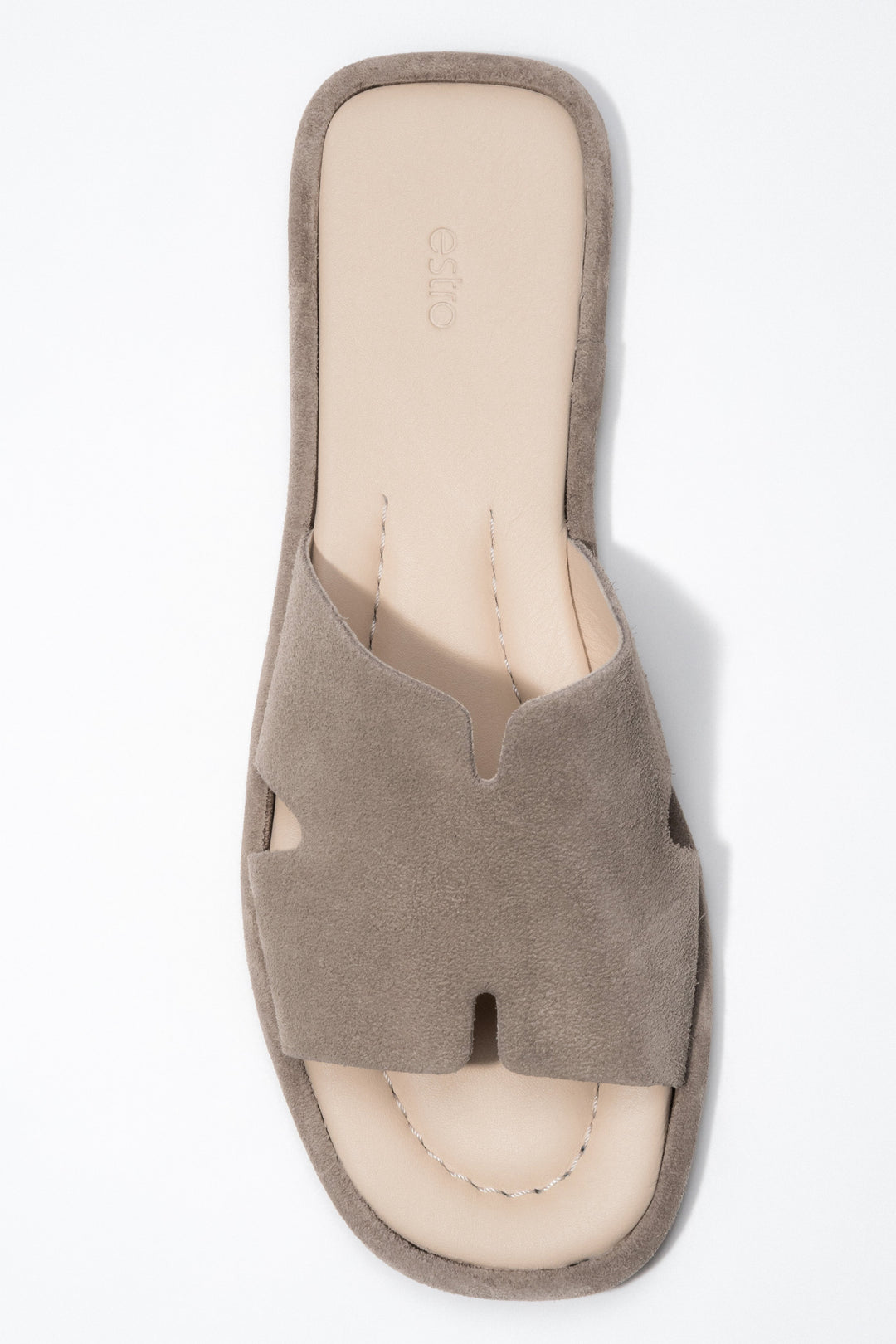 Women’s Grey-Beige Velour Slides with Flat Sole and Square Toe Estro ER00119554.