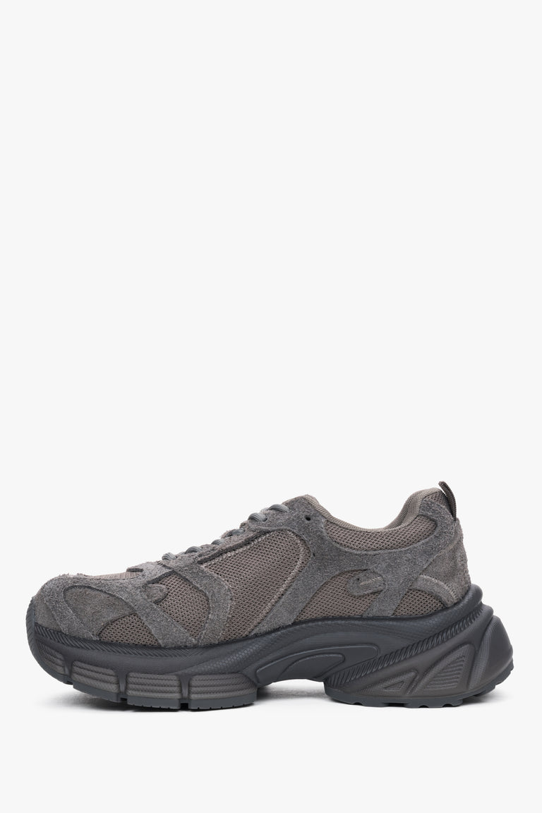 Women's grey platform sneakers made of natural velour and breathable mesh ES8.