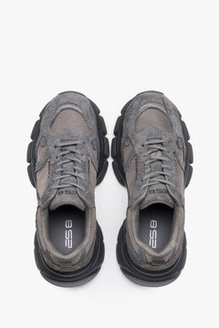 Women's platform sneakers, grey, made of natural velour and breathable mesh, ES8.