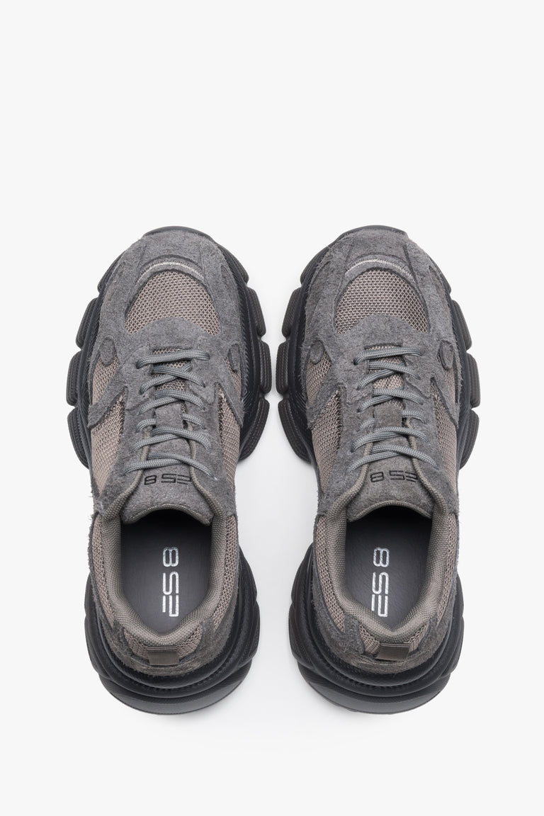 Women's platform sneakers, grey, made of natural velour and breathable mesh, ES8.